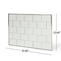 Rectangular Glam Brick Patterned Wall Mirror with Stainless Steel Frame, No Assembly Required, 23.6" L x 35.4" W x 0.78" H, Silver(m-3)
