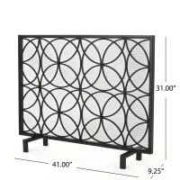 Stylish Single Panel Iron Fireplace Screen with Durable Iron Frame, Modern Overlapping Circle Design, 41.1" L x 9.25" W x 31.1" H, Black(m-3)