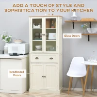 HOMCOM 72" Freestanding Kitchen Pantry Cabinet, Tall Storage Cabinet with Glass Doors, Drawer and Adjustable Shelves for Dining Room, Cream White(m-4)