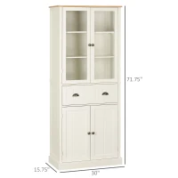 HOMCOM 72" Freestanding Kitchen Pantry Cabinet, Tall Storage Cabinet with Glass Doors, Drawer and Adjustable Shelves for Dining Room, Cream White(m-3)