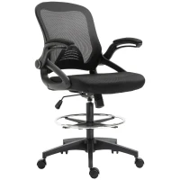 Vinsetto Adjustable Drafting Chair Tall Office Stand-Up Chair with Flip-up Armrest and Foot Ring, 360° Swivel, Black(m-11)