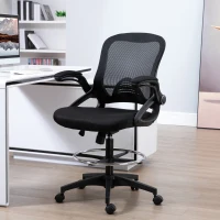 Vinsetto Adjustable Drafting Chair Tall Office Stand-Up Chair with Flip-up Armrest and Foot Ring, 360° Swivel, Black(m-8)