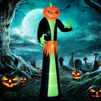 HOMCOM 9ft Inflatable Halloween Decoration Pumpkin Head Ghost, Blow-Up Outdoor LED Display for Lawn, Garden, Party(m-8)