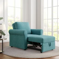 3-in-1 Convertible Sofa Bed Chair, Adjustable Backrest, High Density Foam, Sturdy Metal Frame, Convenient Wheels, 34"L x 33.5"W x 33"H, Teal(m-1)