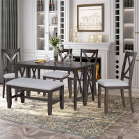Vinsetto 6-Piece Dining Room Set, Solid Wood Foldable Table with 4 Chairs and Bench, Space-Saving Design, 60"x36" Table, Espresso
