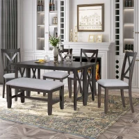 6-Piece Dining Room Set, Solid Wood Foldable Table with 4 Chairs and Bench, Space-Saving Design, 60"x36" Table, Espresso(m-1)