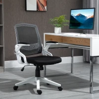 Vinsetto Mid Back Office Chair, Linen-feel Mesh Computer Desk Chair with Lumbar Back Support, Flip-up Arm, Adjustable Height, Black(m-8)