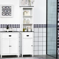 kleankin Tall Bathroom Storage Cabinet, Floor Standing Linen Cabinet with Drawer and Adjustable Shelf for Living Room, White(m-9)