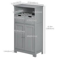 kleankin Freestanding Bathroom Cabinet with Adjustable Shelf and Drawers, Small Cabinet for Bathroom, Living Room, Grey(m-3)