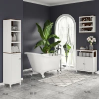 kleankin Tall Bathroom Storage Cabinet, Freestanding Tower Cabinet with 3 Open Shelves and Adjustable Shelf, Antique White(m-1)