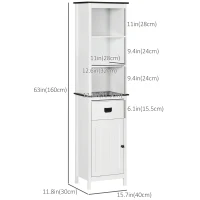 kleankin Tall Bathroom Storage Cabinet, Floor Standing Linen Cabinet with Drawer and Adjustable Shelf for Living Room, White(m-3)