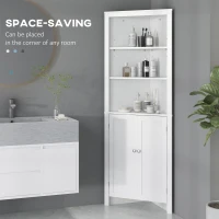 kleankin Tall Bathroom Storage Cabinet, Corner Cabinet with Doors, Linen Cabinet with Doors and 3-Tier Shelves, White(m-4)