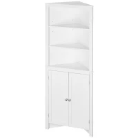 kleankin Tall Bathroom Storage Cabinet, Corner Cabinet with Doors, Linen Cabinet with Doors and 3-Tier Shelves, White(m-11)