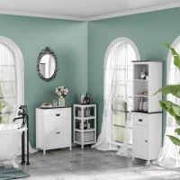 kleankin Tall Bathroom Storage Cabinet, Floor Standing Linen Cabinet with Drawer and Adjustable Shelf for Living Room, White(m-1)