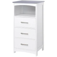 kleankin Small Bathroom Storage Cabinet, Floor Cabinet with 3 Drawers and Open Component, Narrow Bathroom Cabinet, White(m-11)