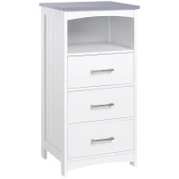 kleankin Small Bathroom Storage Cabinet, Floor Cabinet with 3 Drawers and Open Component, Narrow Bathroom Cabinet, White(m-2)