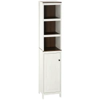 kleankin Tall Bathroom Storage Cabinet, Freestanding Tower Cabinet with 3 Open Shelves and Adjustable Shelf, Antique White(m-2)
