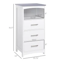 kleankin Small Bathroom Storage Cabinet, Floor Cabinet with 3 Drawers and Open Component, Narrow Bathroom Cabinet, White(m-3)