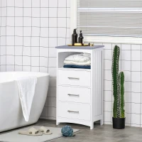 kleankin Small Bathroom Storage Cabinet, Floor Cabinet with 3 Drawers and Open Component, Narrow Bathroom Cabinet, White(m-8)