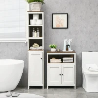 kleankin Tall Bathroom Storage Cabinet, Freestanding Tower Cabinet with 3 Open Shelves and Adjustable Shelf, Antique White(m-7)
