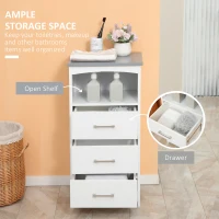 kleankin Small Bathroom Storage Cabinet, Floor Cabinet with 3 Drawers and Open Component, Narrow Bathroom Cabinet, White(m-4)