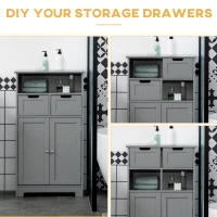 kleankin Freestanding Bathroom Cabinet with Adjustable Shelf and Drawers, Small Cabinet for Bathroom, Living Room, Grey(m-6)