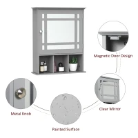 kleankin Bathroom Cabinet Wall Mount with Mirror Door 3 Shelf Organizer for Bathroom, Kitchen, Bedroom, Grey(m-6)