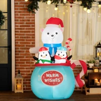 Outsunny 5ft Christmas Inflatables Outdoor Decorations Blessed Polar Bear and Penguins in the Cup, Blow-Up LED Yard Christmas Decor for Garden, Lawn, Party, Holiday(m-10)