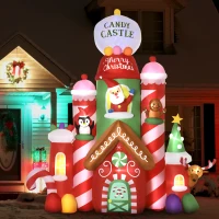 Outsunny 10ft Christmas Inflatables Outdoor Decorations Candy Castle, Blow-Up LED Yard Christmas Decor, Built-in Rotating Colorful Light for Garden, Lawn, Party(m-10)