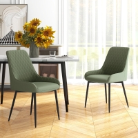 HOMCOM Upholstered Kitchen Chairs, Modern Dining Chairs Set of 2 with Diamond Tufting and Steel Legs for Dining Room, Green