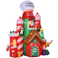 Outsunny 10ft Christmas Inflatables Outdoor Decorations Candy Castle, Blow-Up LED Yard Christmas Decor, Built-in Rotating Colorful Light for Garden, Lawn, Party(m-11)
