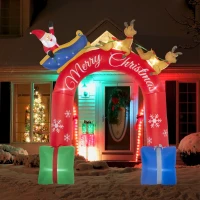 Outsunny 9ft Christmas Inflatables Outdoor Decorations Arch with Santa Claus Riding a Sled, Blow-Up LED Yard Christmas Decor for Garden, Lawn, Party(m-10)