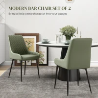 HOMCOM Upholstered Kitchen Chairs, Modern Dining Chairs Set of 2 with Diamond Tufting and Steel Legs for Dining Room, Green(m-4)