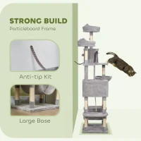 PawHut 81" Large Cat Tree w/ Scratching Posts, Condos, Beds, Hammocks, Jumping Platforms, Toy Balls, Rope Cat Toy, Light Grey(m-5)