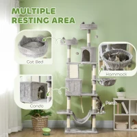 PawHut 81" Large Cat Tree w/ Scratching Posts, Condos, Beds, Hammocks, Jumping Platforms, Toy Balls, Rope Cat Toy, Light Grey(m-4)