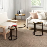 HOMCOM Nesting Coffee Tables Set of 3, Stacking Round Side Tables with Steel Frame for Living Room, Rustic Brown
