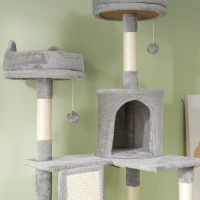 PawHut 81" Large Cat Tree w/ Scratching Posts, Condos, Beds, Hammocks, Jumping Platforms, Toy Balls, Rope Cat Toy, Light Grey(m-10)