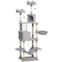 PawHut 81" Large Cat Tree w/ Scratching Posts, Condos, Beds, Hammocks, Jumping Platforms, Toy Balls, Rope Cat Toy, Light Grey(m-2)