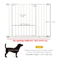 PawHut 30 Inch Tall Pet Gate with Door Dog Gate and Barrier Indoor for Stairs Includes 7", Extensions Kit, Pressure-Mounted Safety Gate, White(m-3)