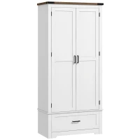 HOMCOM 69" Tall Farmhouse Kitchen Pantry Cabinet with 2 Doors, Drawer and Adjustable Shelves, White(m-2)