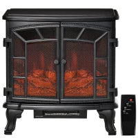 HOMCOM 27" Electric Fireplace Heater, Fireplace Stove with Realistic LED Flames and Logs, Remote Control and Overheating Protection, 750W/1500W, Black(m-11)