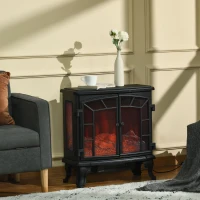 HOMCOM 27" Electric Fireplace Heater, Fireplace Stove with Realistic LED Flames and Logs, Remote Control and Overheating Protection, 750W/1500W, Black(m-10)