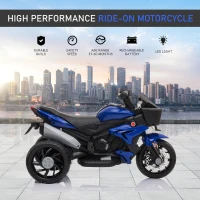 Aosom 6V Kids Motorcycle Toddler Ride-on Toy, High-Traction Battery-Operated Mini Electric Motorbike with Forward/Reverse Switch, Music, Headlights, Horn, Blue(m-4)