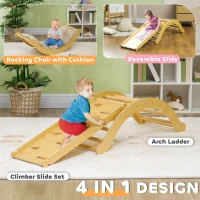 Qaba 4 In 1 Indoor Toddler Climbing Toy Set with Arch Climber, Ramp & Cushion, Wood(m-4)