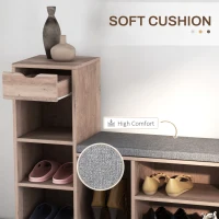 HOMCOM Upholstered Shoe Storage Bench w/ Seat, Entrance Bench w/ Drawer and 6 Open Shelves for Hallway, Grey(m-6)