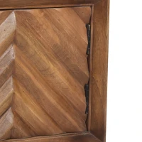 Mid-Century Modern Mango Wood Cabinet with Chevron Design, Wooden & Iron Nightstand, Handmade with Storage Space, 17.5" W x 15.0" D x 21.5" H, Dark Brown(m-7)
