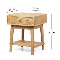 Vinsetto Boho Mango Wood Nightstand, Handcrafted Design with Carved Accents, Drawer and Bottom Shelf Storage, 17" W x 17" D x 21" H, Natural(m-3)