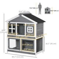 PawHut 49" Wooden Rabbit Hutch 2 Tier Bunny House Pet Playpen Enclosure for Indoor Outdoor with Slide-out Tray, Ramp, for Rabbits and Small Animals, Grey(m-3)