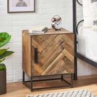 Handcrafted Boho Nightstand with Recycled Wood, Iron Frame, and Storage Cabinet, 17.5" W x 14.0" D x 23.0" H, Natural(m-4)