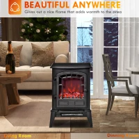 HOMCOM Electric Fireplace Heater, Freestanding Fireplace Stove with Realistic Flame Effect Overheat Protection 750W/1500W Black(m-7)